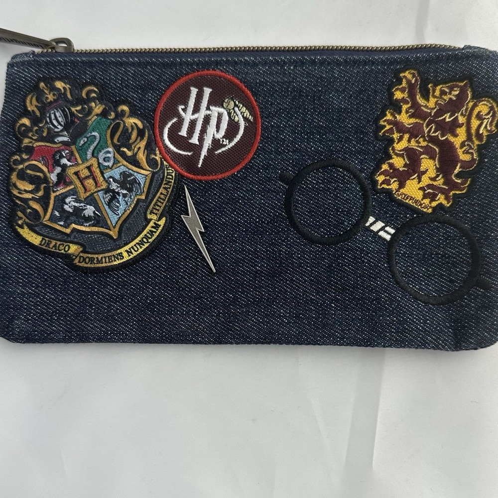 Harry Potter Navy Denim Zippered Coin Purse With Patches